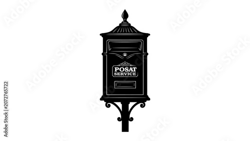 Canvastavla Vintage Mailbox: A classic black mailbox, adorned with ornate detailing, stands as a testament to a bygone era of postal service, ready to receive letters and parcels