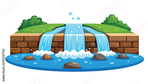 Waterfall with rocks and flowing water.