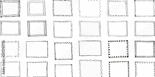 Fotografie Hand Drawn Rectangular Frames Collection Black And White Sketch