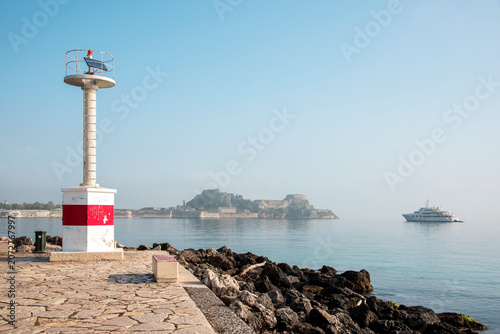 Small lighthouse near the Old Fortress in Corfu, Greece