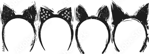 black and white cat ear headbands with different ear shapes and patterns set