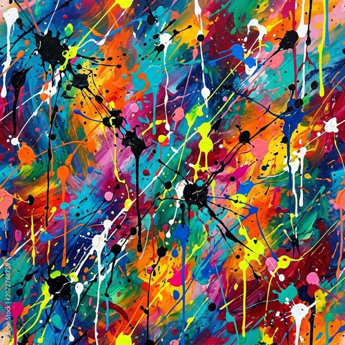 Seamless pattern of abstract paint splatters and drips