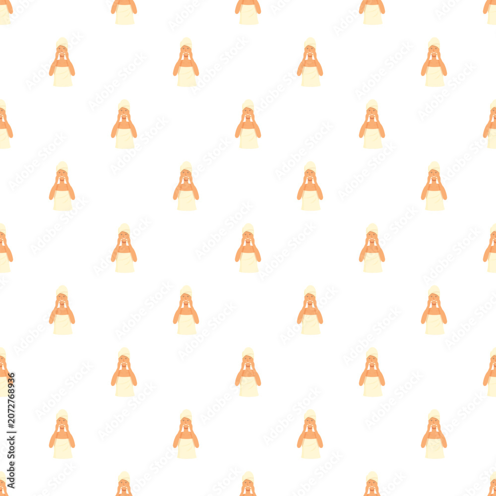 Fototapeta premium Woman applying facial mask in a repeating seamless pattern