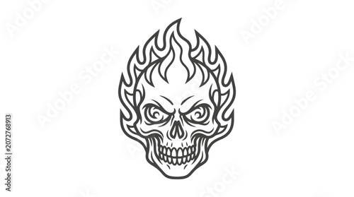 Flaming skull line art icon design.