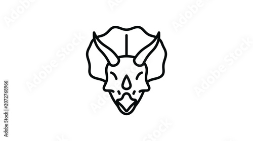 Frontal triceratops head dinosaur line art icon