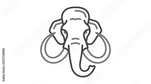 Frontal woolly mammoth head outline with symmetrical tusks.