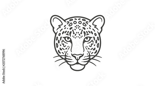 Frontal leopard head outline with spots and whiskers.