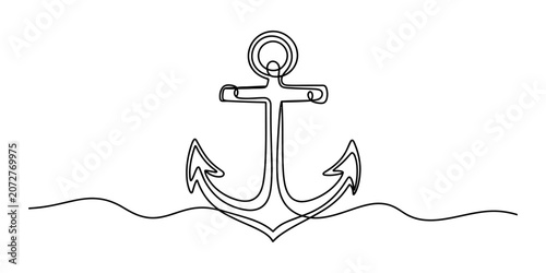 Fotografía Minimalist continuous single line drawing of a nautical boat anchor symbol with