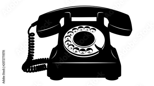Photos Retro Rotary Phone Silhouette: A classic black rotary dial telephone rendered in silhouette, evoking a sense of nostalgia and vintage communication technology