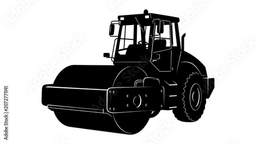 Photos Road Roller Silhouette: A powerful road roller, depicted in a striking black silhouette, stands ready for work, symbolizing construction and industrial progress