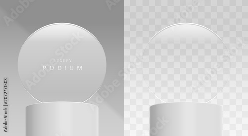 Luxury 3D glass podium product display mockup with transparent background pedestal - Vector isolated