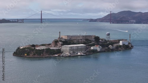 Aerial view of cityscape of Alcatraz Island in San Francisco California, USA