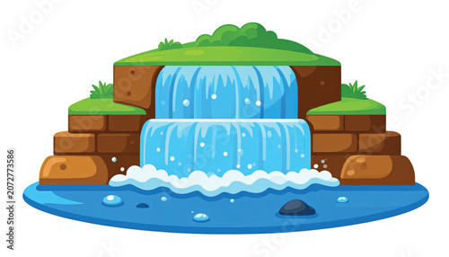 Waterfall with rocks and blue water.