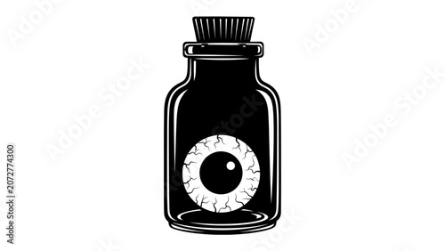 Bild auf Leinwand Eyeball in a Bottle: A mysterious black bottle contains a striking eyeball, creating an unsettling and intriguing visual that evokes themes of magic, curiosity, and the macabre