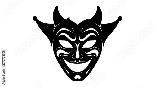 Quadro su tela Devil Mask: A stylized black devil mask with sharp horns and a mischievous grin, embodying playful trickery and theatrical drama
