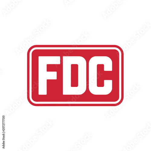 Fdc acronym red rounded rectangle sign with rectangle industrial typography information