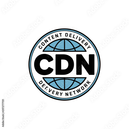 Cdn content delivery network circular badge graphic with globe icon delivery internet
