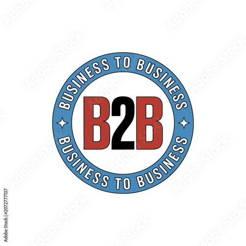 B2b business to business circular badge graphic with red typography business commerce