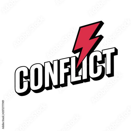 Conflict concept sign with lightning bolt icon conflict typography lightning isolated