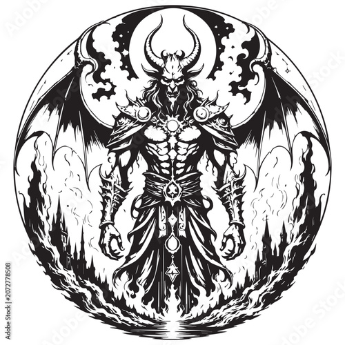 Quadro su tela Demon lord in moonlit rage with black and white