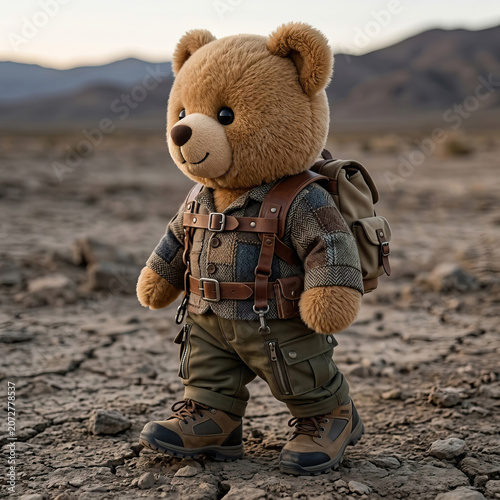 Walking teddy bear in wasteland style