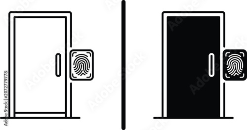 Bild auf Leinwand Biometric fingerprint entry door lock vector icon set