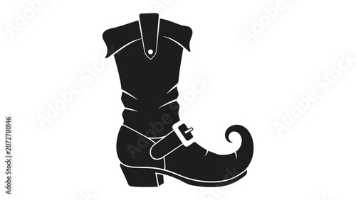 Photos Leprechaun Boot Silhouette: A stylized black silhouette of a leprechaun's boot, complete with a buckle and curled toe, evokes Irish folklore and St