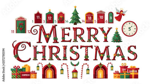 Photography Merry Christmas Garland: A festive and elaborate Merry Christmas message rendered in large, ornate letters, adorned with holly and ribbons