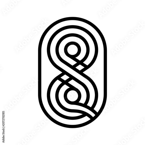 Black infinity eight symbol logo in oval shape.