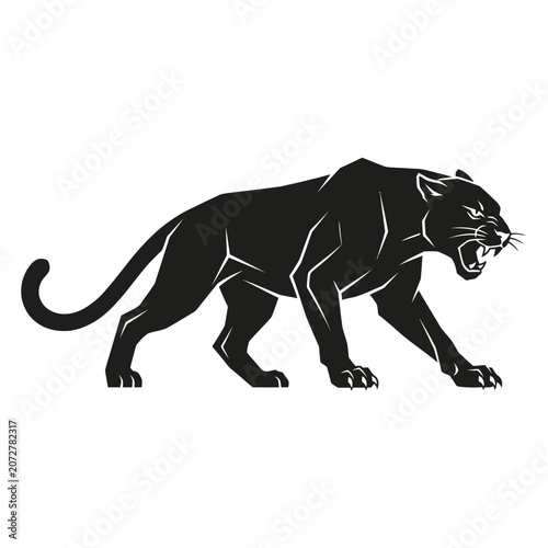 Black Panther Silhouette Prowling Stance Vector Illustration