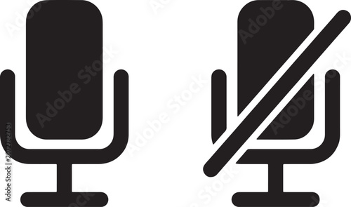 Fotografía Set of microphone one active and one muted with a diagonal line, black for audio