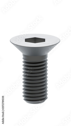 Metric Hex Socket Countersunk Screw Isolated 3D Render PNG