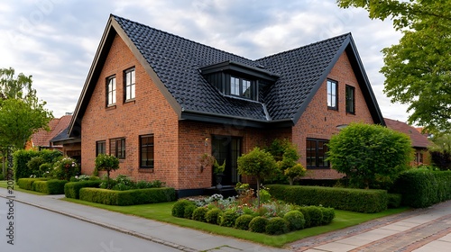 Modern Brick Residential House / グレーの屋根を持つモダンなレンガ造りの住宅
