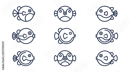 Photos Cartoon fish with happy faces swimming.