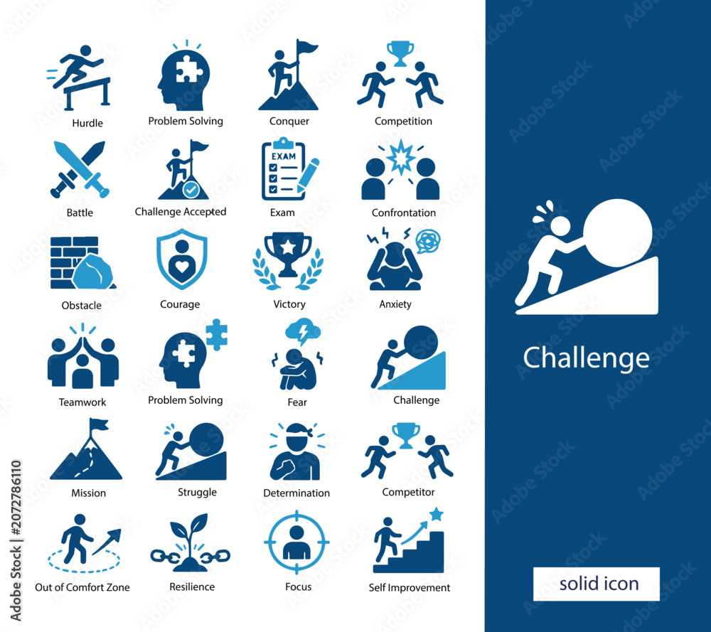 Fototapeta premium Challenge and Personal Growth Icons Set