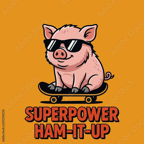 Cartoon pig on skateboard wearing sunglasses.