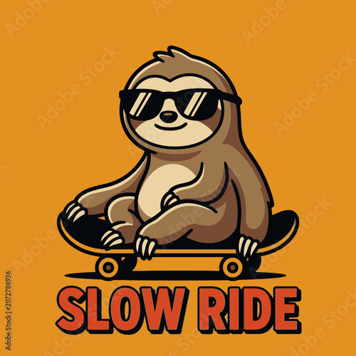 Schilderij op canvas Sloth Wearing Sunglasses on Skateboard 1.