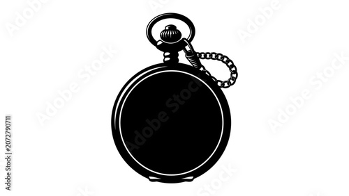 Fotografie Classic Pocket Watch Silhouette: A timeless, black silhouette of a classic pocket watch with a visible chain, ready to signify precision, history, or a bygone era