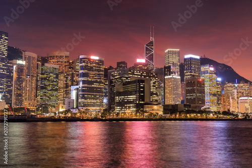 Skyline view across Victoria Harbour with skyscrapers