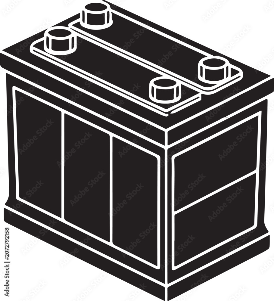 Fototapeta premium A detailed black and white illustration of a car battery with its terminals