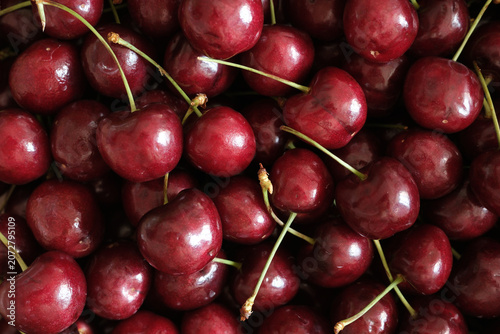 Fresh ripe red cherries close up