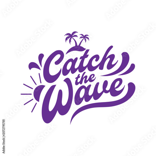 PrintRetro Beach Lifestyle Lettering Illustration Featuring Ocean Waves Coconut Palms and Sun Icon