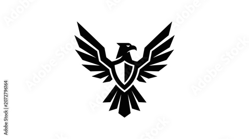Black and white stylized eagle emblem with outspread wings