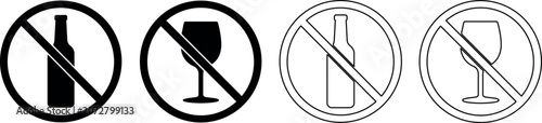 Foto Set of prohibition signs for alcoholic beverages and wine glasses