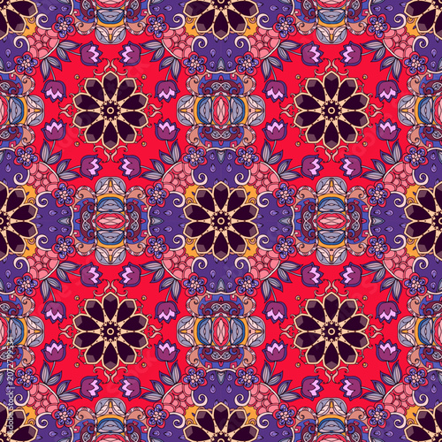 Decorative ornamental seamless pattern. Print for fabric with ethnic motifs