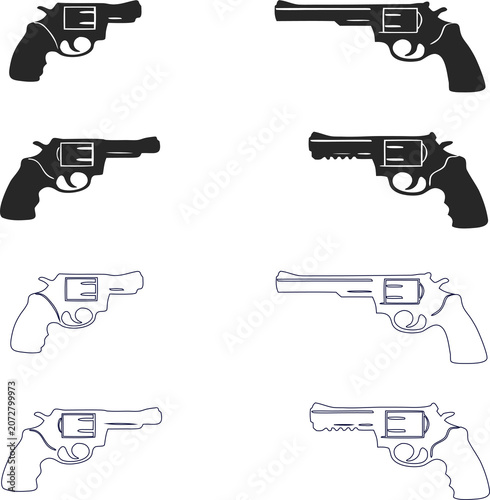 Fotografía revolver gun in different styles such as flat and outline