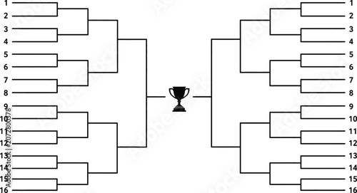 Foto Blank tournament bracket template with trophy icon for sixteen teams