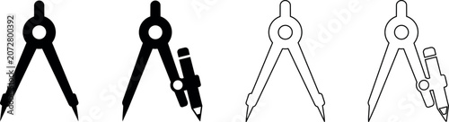 Photos Set of compass drawing tools in solid and outline styles