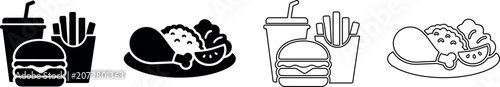 Фотография Collection of fast food meal icons including burger, fries, drink, and chicken d