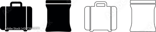 Fényképezés Set of two luggage and two bags in solid black and outline styles